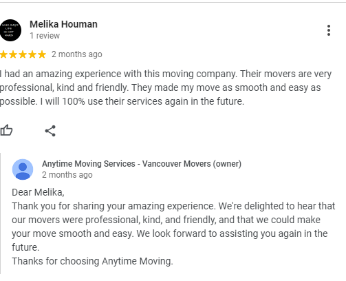 Real Customer StorySmooth Moving Experience with Anytime Moving